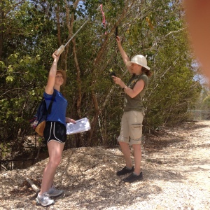 Myself and Michelle in action in thefield, taking measurements on the ceptometer and the hygrometer!